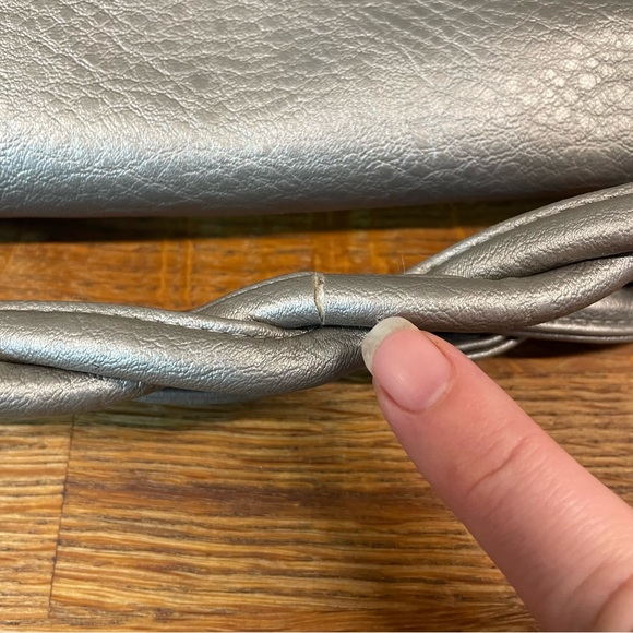 Rosetti Silver Metallic Satchel Shoulder Bag Faux Leather Braided Straps - Picture 14 of 14